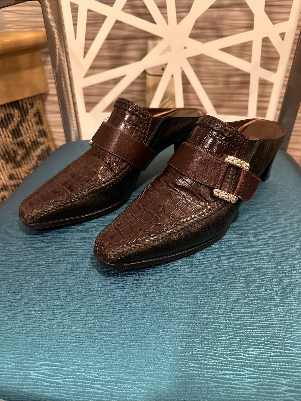 Brighton Croc Embossed Leather Mules